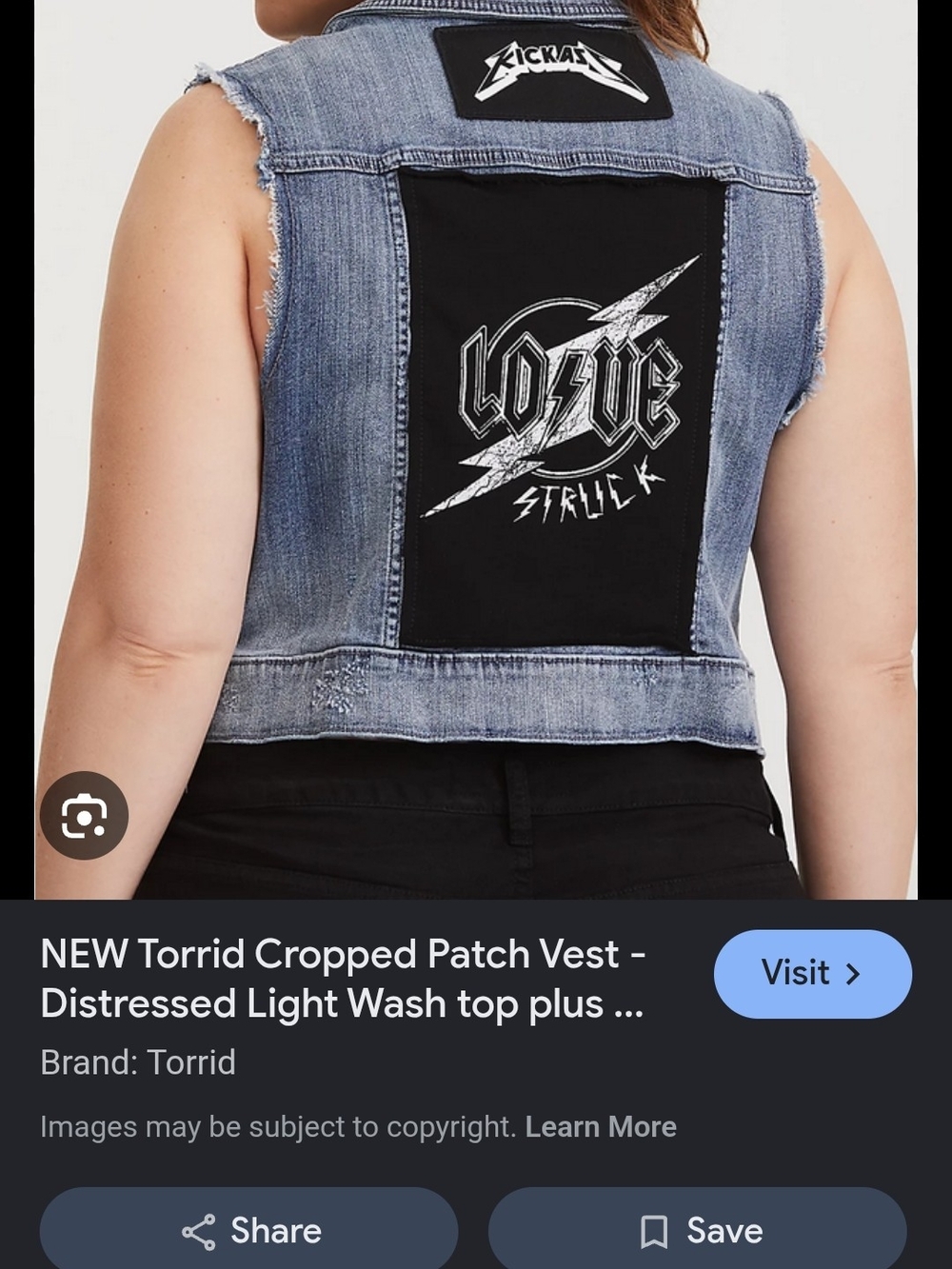 Cropped Patch Vest - Distressed Light Wash